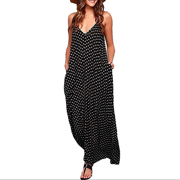 Dresses & Skirts - Boho Maxi Polka Dot Dress with Pockets
